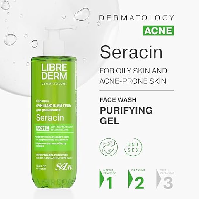 LIBREDERM SERACIN PURIFYING FOAMING FACIAL GEL CLEANSER, HYDRATING FACE WASH FOR OILY SKIN, REMOVES MAKEUP 400ML - Image 2